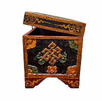 Buddhist Wooden Box With Dragon Carved,  Tibetan Style With Traditional Colors