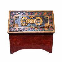 Buddhist Wooden Box With Dragon Carved,  Tibetan Style With Traditional Colors