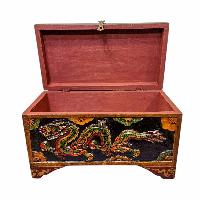 Buddhist Wooden Box With Dragon Carved,  Tibetan Style With Traditional Colors