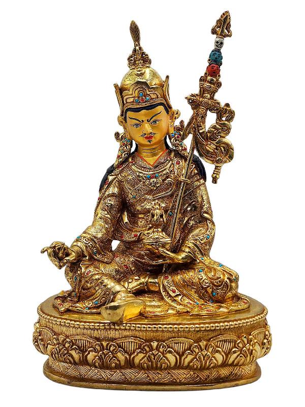 [padmasambhava], Buddhist Handmade Statue, [full Gold Plated], [face Painted], [stone Setting] And [high Quality]