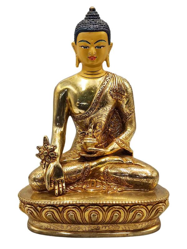 [medicine Buddha], Buddhist Handmade Statue, [full Gold Plated], [face Painted] And [high Quality]