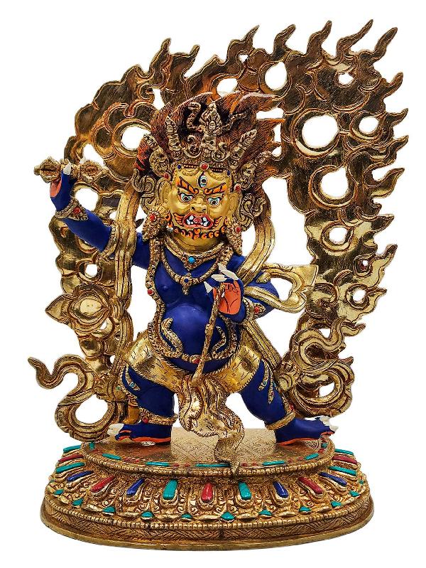 vajrapani, Buddhist Handmade Statue, half Gold Plated, face Painted, stone Setting And high Quality