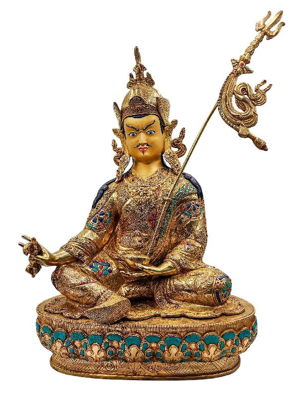 [padmasambhava], Buddhist Handmade Statue, [full Gold Plated], [face Painted], [stone Setting] And [high Quality]