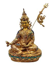 [padmasambhava], Buddhist Handmade Statue, [full Gold Plated], [face Painted], [stone Setting] And [high Quality]