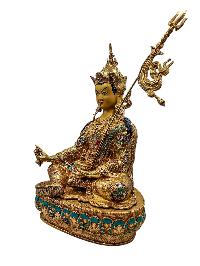 [padmasambhava], Buddhist Handmade Statue, [full Gold Plated], [face Painted], [stone Setting] And [high Quality]