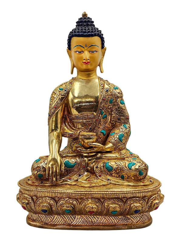 [shakyamuni Buddha], Buddhist Handmade Statue, [full Gold Plated], [face Painted], [stone Setting] And [high Quality]