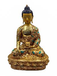 [shakyamuni Buddha], Buddhist Handmade Statue, [full Gold Plated], [face Painted], [stone Setting] And [high Quality]