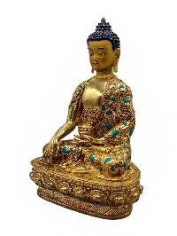 [shakyamuni Buddha], Buddhist Handmade Statue, [full Gold Plated], [face Painted], [stone Setting] And [high Quality]