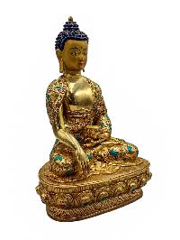 [shakyamuni Buddha], Buddhist Handmade Statue, [full Gold Plated], [face Painted], [stone Setting] And [high Quality]