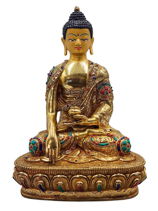 [shakyamuni Buddha], Buddhist Handmade Statue, [full Gold Plated], [face Painted], [stone Setting] And [high Quality]