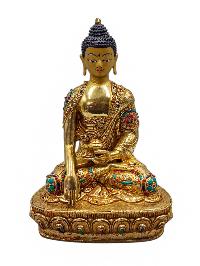 [shakyamuni Buddha], Buddhist Handmade Statue, [full Gold Plated], [face Painted], [stone Setting] And [high Quality]