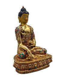 [shakyamuni Buddha], Buddhist Handmade Statue, [full Gold Plated], [face Painted], [stone Setting] And [high Quality]