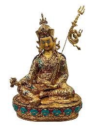 [padmasambhava], Buddhist Handmade Statue, [full Gold Plated], [face Painted], [stone Setting] And [high Quality]