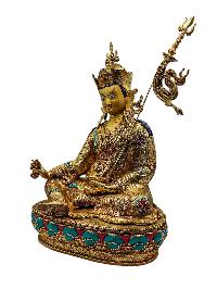 [padmasambhava], Buddhist Handmade Statue, [full Gold Plated], [face Painted], [stone Setting] And [high Quality]