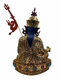 [padmasambhava], Buddhist Handmade Statue, [full Gold Plated], [face Painted], [stone Setting] And [high Quality]