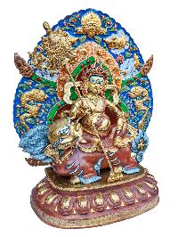 [jambhala: Namtose], Buddhist Handmade Statue, [half Gold Plated And Chocolate Oxidized],  [face Painted] And [high Quality]