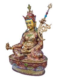 [padmasambhava], Buddhist Handmade Statue, [half Gold Plated And Chocolate Oxidized],  [face Painted] And [high Quality]