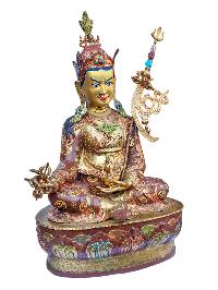 [padmasambhava], Buddhist Handmade Statue, [half Gold Plated And Chocolate Oxidized],  [face Painted] And [high Quality]