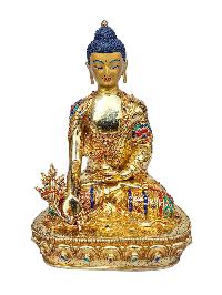 [medicine Buddha], Buddhist Handmade Statue, [full Gold Plated], [face Painted], [stone Setting] And [high Quality