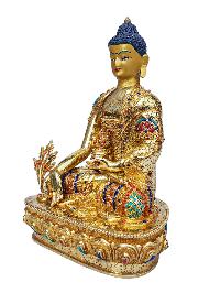 [medicine Buddha], Buddhist Handmade Statue, [full Gold Plated], [face Painted], [stone Setting] And [high Quality