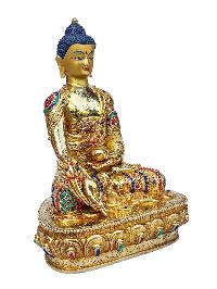 [medicine Buddha], Buddhist Handmade Statue, [full Gold Plated], [face Painted], [stone Setting] And [high Quality