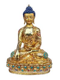 [shakyamuni Buddha], Buddhist Handmade Statue, [full Gold Plated], [face Painted], [stone Setting] And [high Quality