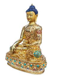 [shakyamuni Buddha], Buddhist Handmade Statue, [full Gold Plated], [face Painted], [stone Setting] And [high Quality