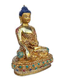 [shakyamuni Buddha], Buddhist Handmade Statue, [full Gold Plated], [face Painted], [stone Setting] And [high Quality