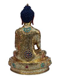 [shakyamuni Buddha], Buddhist Handmade Statue, [full Gold Plated], [face Painted], [stone Setting] And [high Quality