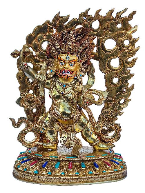 vajrapani, Buddhist Handmade Statue, full Gold Plated, face Painted, stone Setting And high Quality