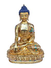 [shakyamuni Buddha], Buddhist Handmade Statue, [full Gold Plated], [face Painted], [stone Setting] And [high Quality