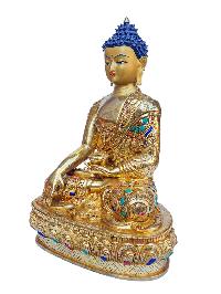 [shakyamuni Buddha], Buddhist Handmade Statue, [full Gold Plated], [face Painted], [stone Setting] And [high Quality