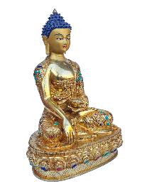 [shakyamuni Buddha], Buddhist Handmade Statue, [full Gold Plated], [face Painted], [stone Setting] And [high Quality