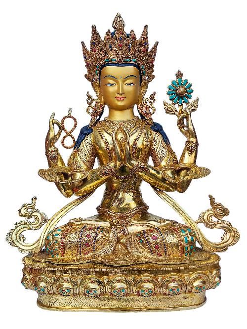 [chenrezig], Buddhist Handmade Statue, [full Gold Plated], [face Painted], [stone Setting] And [high Quality]