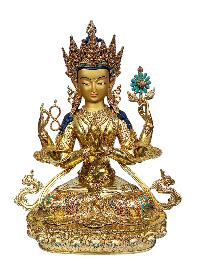 [chenrezig], Buddhist Handmade Statue, [full Gold Plated], [face Painted], [stone Setting] And [high Quality]