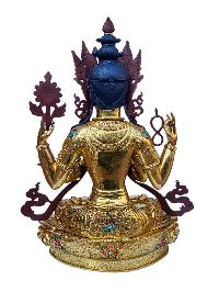 [chenrezig], Buddhist Handmade Statue, [full Gold Plated], [face Painted], [stone Setting] And [high Quality]