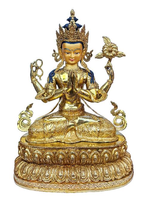 [chenrezig], Buddhist Handmade Statue, [full Gold Plated], [face Painted] And [high Quality]