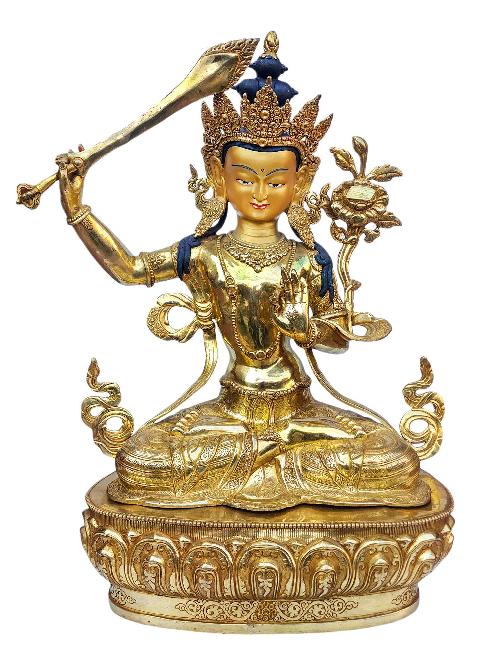 [manjushri], Buddhist Handmade Statue, [full Gold Plated], [face Painted] And [high Quality]