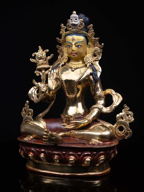 [lama Teswang], Buddhist Handmade Statue, [half Gold Plated], [face Painted] And [high Quality]