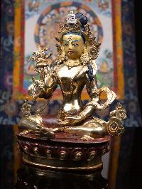 [lama Teswang], Buddhist Handmade Statue, [half Gold Plated], [face Painted] And [high Quality]