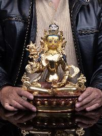 [lama Teswang], Buddhist Handmade Statue, [half Gold Plated], [face Painted] And [high Quality]