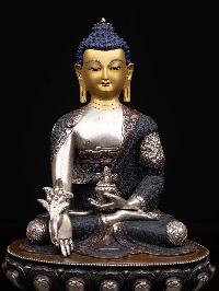 [medicine Buddha], Buddhist Handmade Statue, [silver And Chocolate Oxidized], [face Painted] And [high Quality]