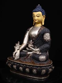 [medicine Buddha], Buddhist Handmade Statue, [silver And Chocolate Oxidized], [face Painted] And [high Quality]