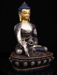 [medicine Buddha], Buddhist Handmade Statue, [silver And Chocolate Oxidized], [face Painted] And [high Quality]