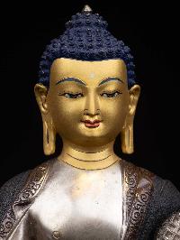 [medicine Buddha], Buddhist Handmade Statue, [silver And Chocolate Oxidized], [face Painted] And [high Quality]