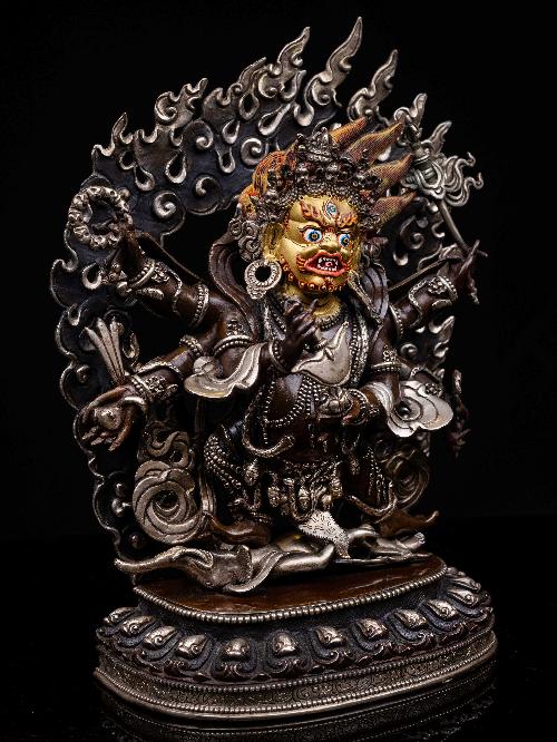 [mahakala Black], Buddhist Handmade Statue, [silver And Chocolate Oxidized], [face Painted And [high Quality]