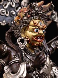 [mahakala Black], Buddhist Handmade Statue, [silver And Chocolate Oxidized], [face Painted And [high Quality]