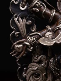 [mahakala Black], Buddhist Handmade Statue, [silver And Chocolate Oxidized], [face Painted And [high Quality]