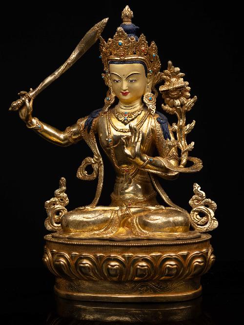 [manjushri], Buddhist Handmade Statue, [full Gold Plated], [face Painted] And [high Quality]