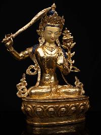 [manjushri], Buddhist Handmade Statue, [full Gold Plated], [face Painted] And [high Quality]